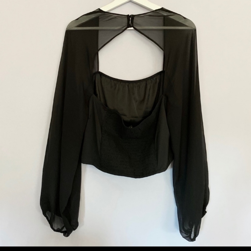 Express Black Sheer Long-Sleeve Crop Top